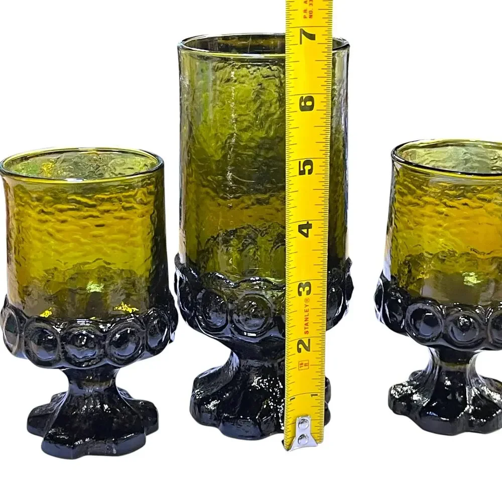 Vintage Tiffin Franciscan Madeira Olive Green Glasses Goblets Set of 3